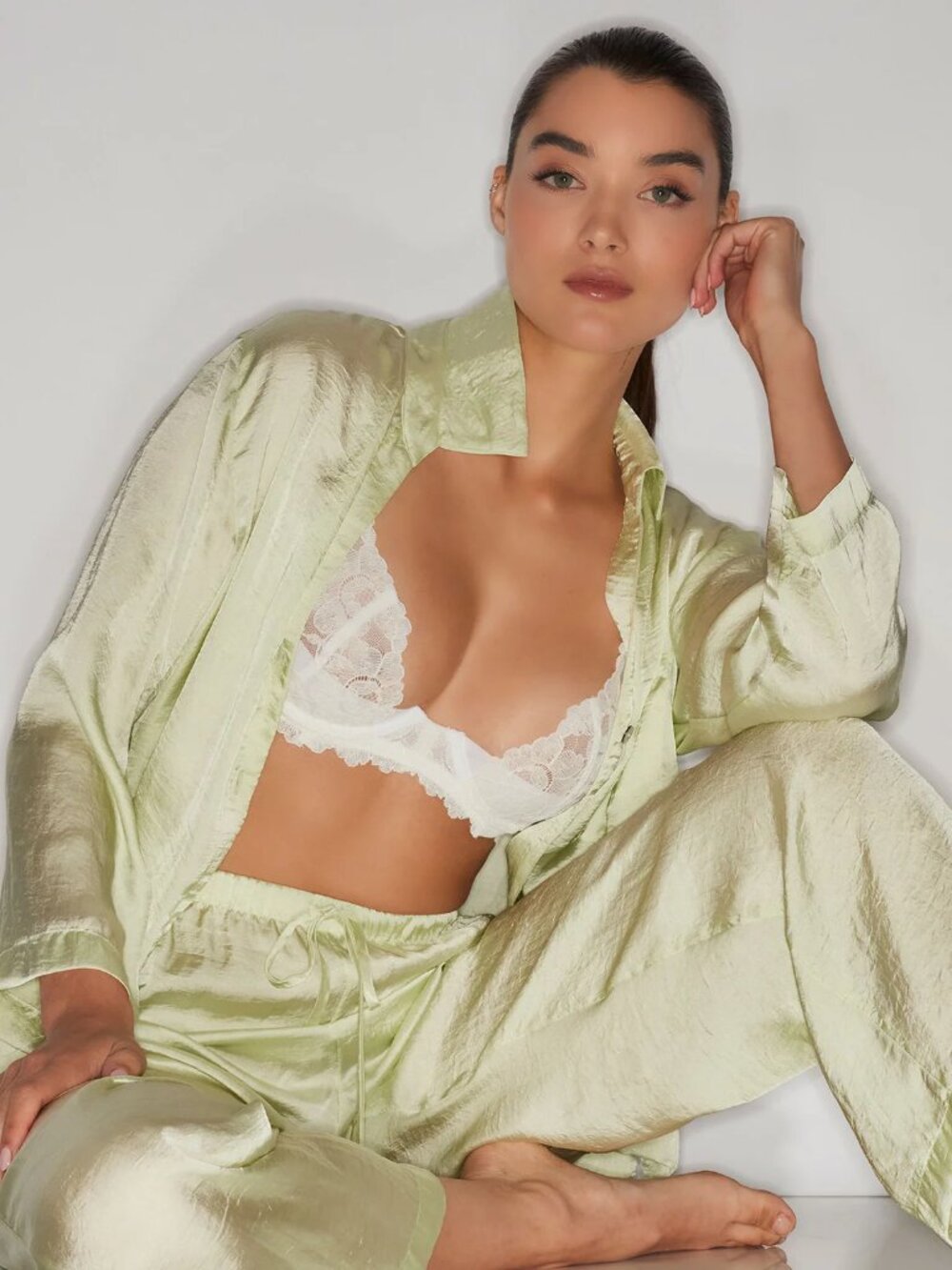 NATORI EDIT Ashley Icon Lounge and PJ Set in Key Lime Size Large Brand New NWT